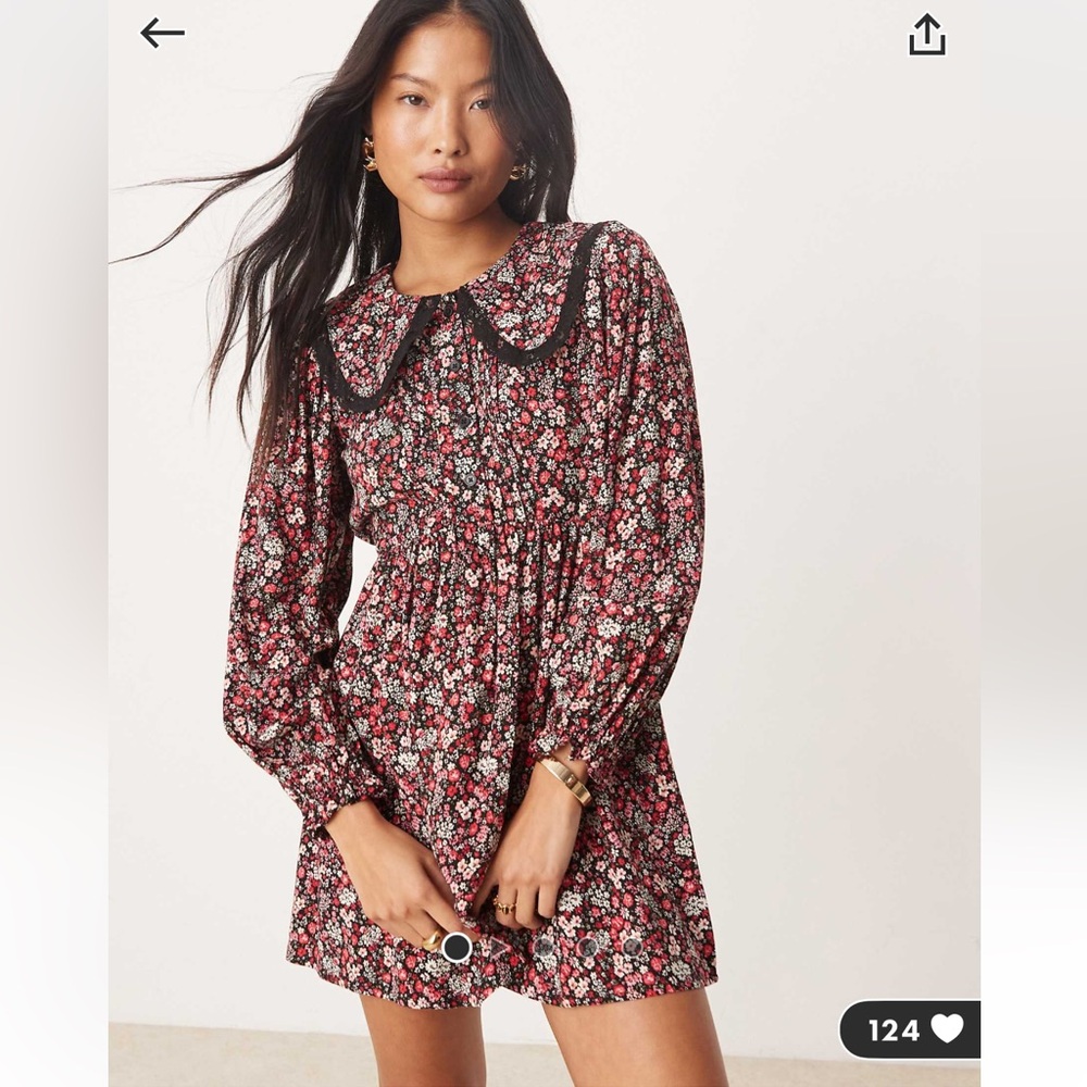 Miss Selfridge Black and Red Floral Long Sleeve Petite Dress